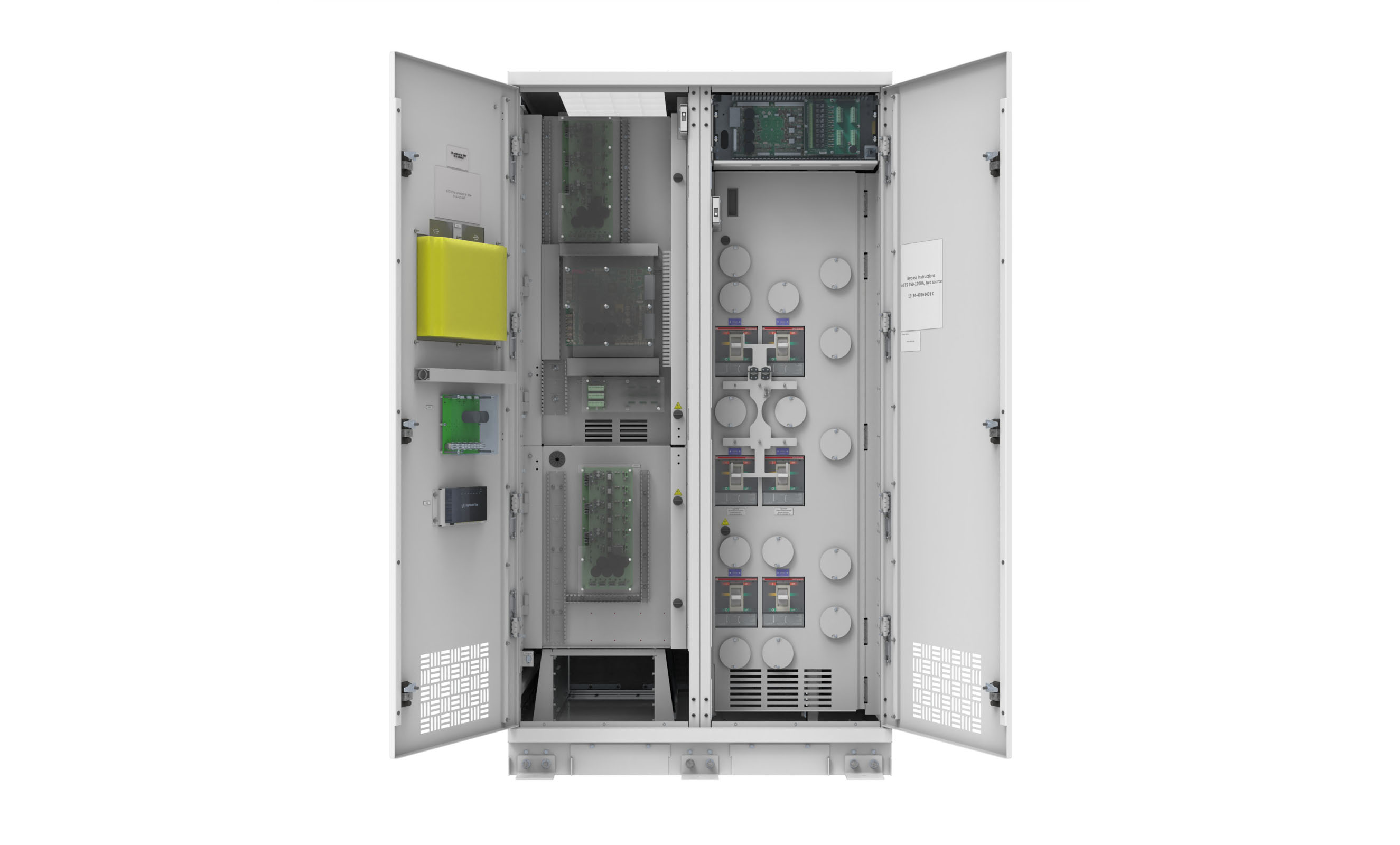 400A 480V 3-Pole LayerZero Power Systems: Reliable Data Center Static Transfer Switch 400 A 480 V 3-Pole LayerZero Power Systems Static Transfer Switch with the Outer Doors Open